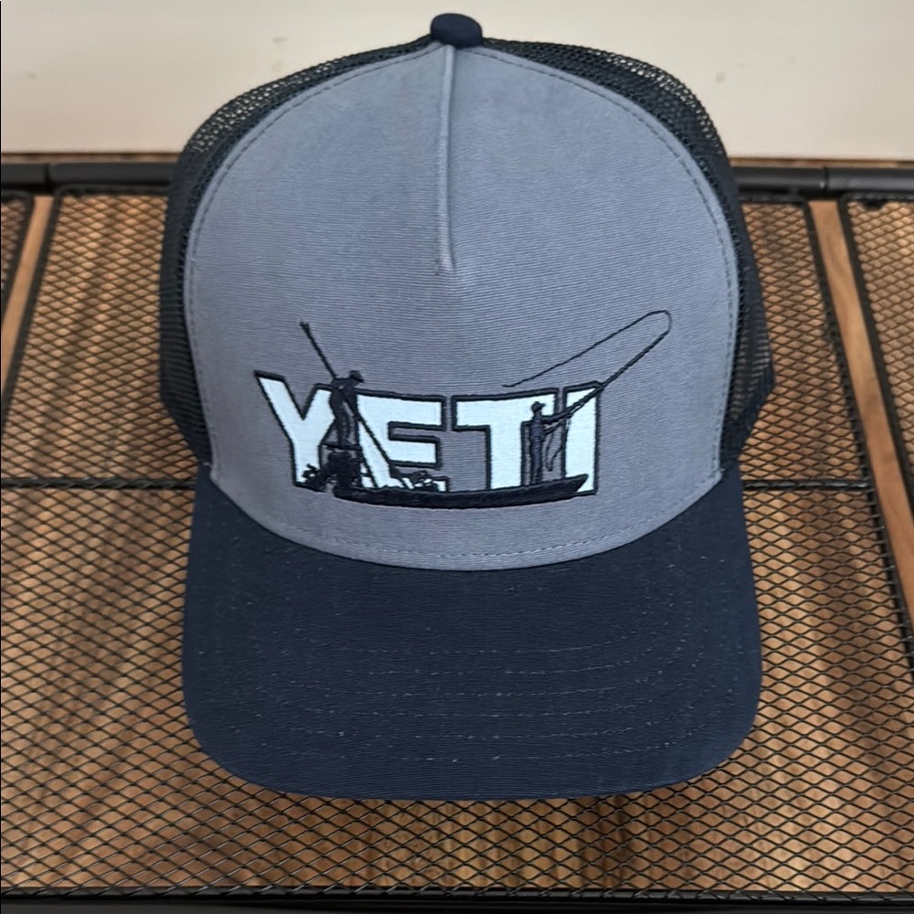 YETI  Gray and Black Mesh Cap with skiff embroidered graphic